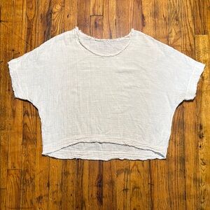 9SEED Women's 100% Slub‎ Cotton Short Sleeve Cream Top Raw Hems Boxy Fit Size 1